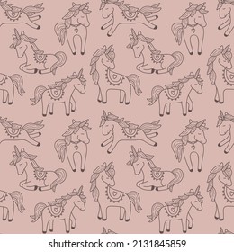Vector background with unicorns and stars. Hand drawn in doodle style. Isolated on white background, Kids, girls seamless pattern, digital paper
