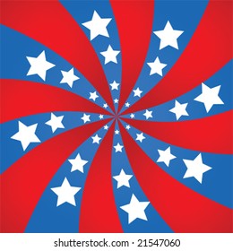 Vector background with United States colors and stars on a spiral