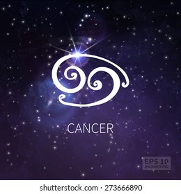 Vector background universe (texture). Cancer zodiac. Stars and sky