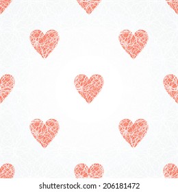 vector background, unusual seamless pattern with  red and white hearts, geometric design, Valentine's day, vector illustration