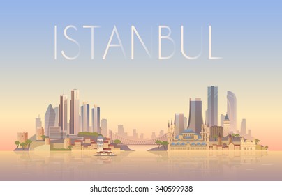 Vector background of the urban landscape of Istanbul. Cityscape. Skyline. Flat design.