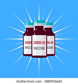 Vektorhintergrund der Impfung gegen Covid-19. Durchstechflaschen mit Covid19-Coronavirus-Impfstoff und Injektionstools Spritzen für die Covid-19-Immunisierung.Flache Vektorgrafiken