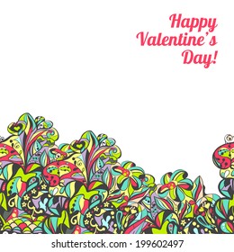 Vector background for Valentines day with love. Vintage pattern with waves, hearts, curls. Illustration can be used for web pages, gift cards, invitations and design element.