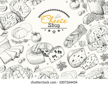 Vector background with a variety of cheeses. Vector illustration for your design