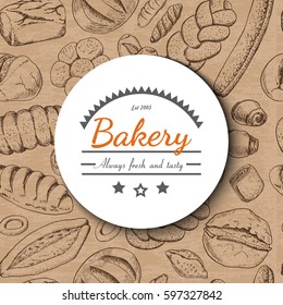 Vector background with various bakery products. Vector illustration for your design