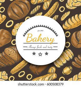 Vector background with various bakery products. Vector illustration for your design