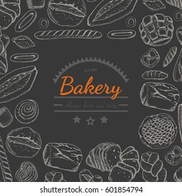 Vector background with various bakery products. Vector illustration for your design