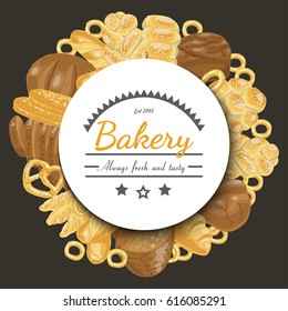 Vector background with various bakery products. Vector illustration for your design