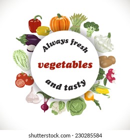 Vector background with vegetables in a circle and the words