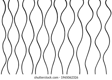 Vector background of vertical wave lines with different levels of vibration in the form of black vibrations of connections and divergences on a white background. Black and white line texture