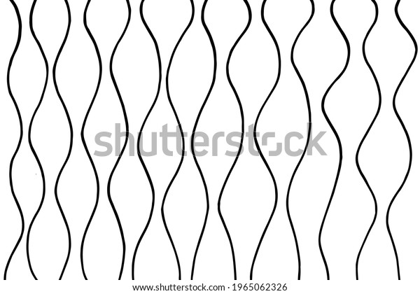 Vector background of vertical wave lines with\
different levels of vibration in the form of black vibrations of\
connections and divergences on a white background. Black and white\
line texture