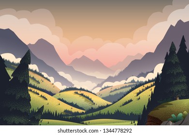 Evening Orange Mountains European Alps Stock Vector (Royalty Free ...