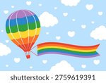 vector background with vibrant rainbow hot air balloons and clouds in the sky for LGBTQ Pride Month