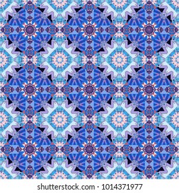 Vector background. Vintage abstract mandala colorful seamless pattern in neutral, violet and blue colors.