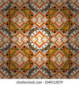 Vector background. Vintage abstract mandala colorful seamless pattern in yellow, white and orange colors.