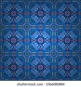 Vector background. Vintage abstract mandala colorful seamless pattern in black, gray and blue colors.