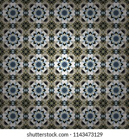 Vector background. Vintage abstract mandala colorful seamless pattern in beige, black and gray colors.