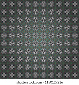 Vector background. Vintage abstract mandala colorful seamless pattern in gray, yellow and blue colors.