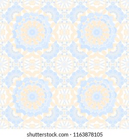 Vector background. Vintage abstract mandala colorful seamless pattern in beige, orange and brown colors.