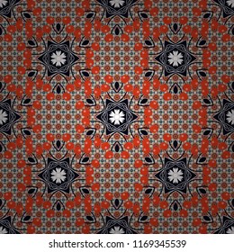 Vector background. Vintage abstract mandala colorful seamless pattern in black, orange and red colors.