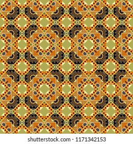 Vector background. Vintage abstract mandala colorful seamless pattern in brown, yellow and orange colors.