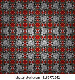 Vector background. Vintage abstract mandala colorful seamless pattern in blue, gray and brown colors.