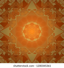 Vector background. Vintage abstract mandala colorful seamless pattern in beige, orange and yellow colors.