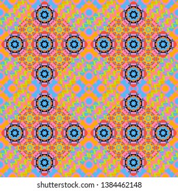 Vector background. Vintage abstract mandala colorful in blue, orange and pink colors.