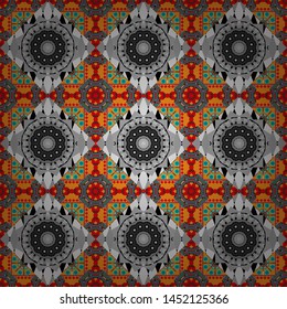 Vector background. Vintage abstract mandala colorful seamless pattern in brown, gray and orange colors.