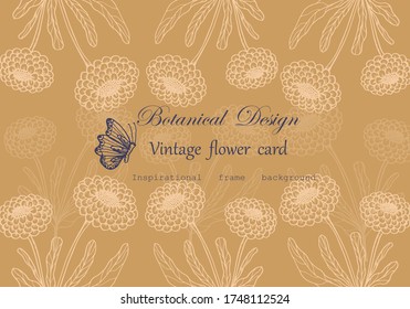 Vector Background Vintage card Flower and leaves Floral wreath floral  frame for flower shop with label design, summer, rose, flower greeting card,  printing,wrapping,background for packaging.