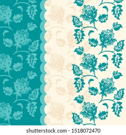 Vector background with vintage flowers in blue and beige. It can be used for  scrapbooking, tile, textile, paper