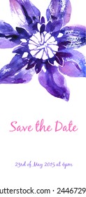 Vector background with violet watercolor clematis for wedding invitation
