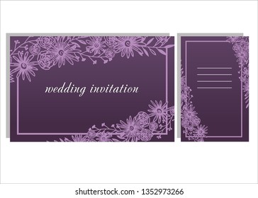 Vector background. Violet wedding invitation card.