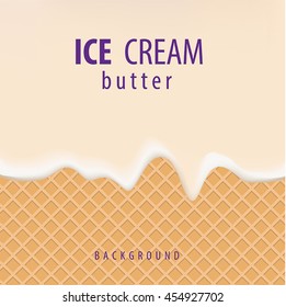 Vector background waffle with melted ice cream Sundae