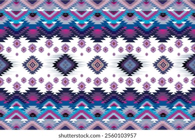 vector background. Wallpaper, cloth design, fabric, paper, cover, textile template. Blue colors tribal vector seamless navajo pattern. aztec abstract geometric art print.