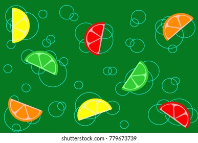 vector background wallpaper with green lemonade with lemon, lime and grapefruit