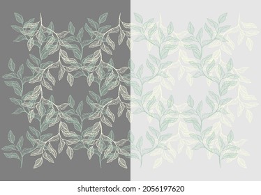 Vector background, wallpaper with leaves in a botanical style. Exotic leaves and branches
