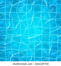 Vector background with water surface in pool. Realistic transparent water with waves in pool. Vector illustration.