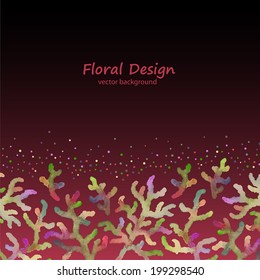 vector background with watercolor floral elements in bright colors on dark background