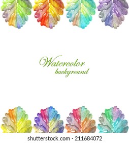 Vector background of watercolor painted leaves. Eps 10.