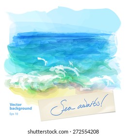 Vector background watercolor sea landscape 