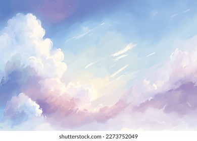 Vector background watercolor sky with beautiful clouds