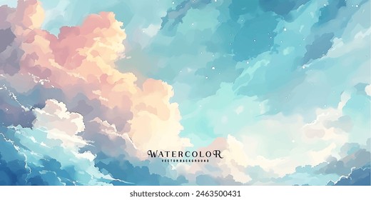 Vector de fondo acuarela cielo con hermosas nubes