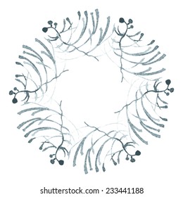 Vector background watercolor winter wreath of twigs