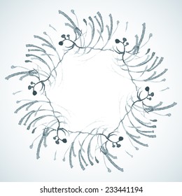 Vector background watercolor winter wreath of twigs