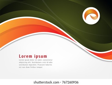 Vector background wave style, magazine cover, a4 flyer & brochure template. Curve gradient dark green and orange color with white space for your text
