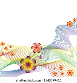  Vector background with waves and flowers on white background. Illustration for banners, cards, invitation, etc. Vector abstract background. Floral background with colorful waves. Abstract flowers and