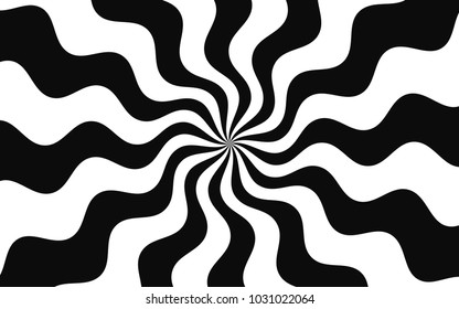 Vector background with Wavy Lines. Creative Background consisting of Stripe Shapes with Liquid effect of Color outgoing from the center. Black and white colors