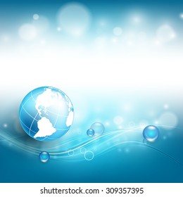 vector background with wavy lines and globe. Eps10
