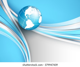 vector background with wavy lines and globe. Eps10